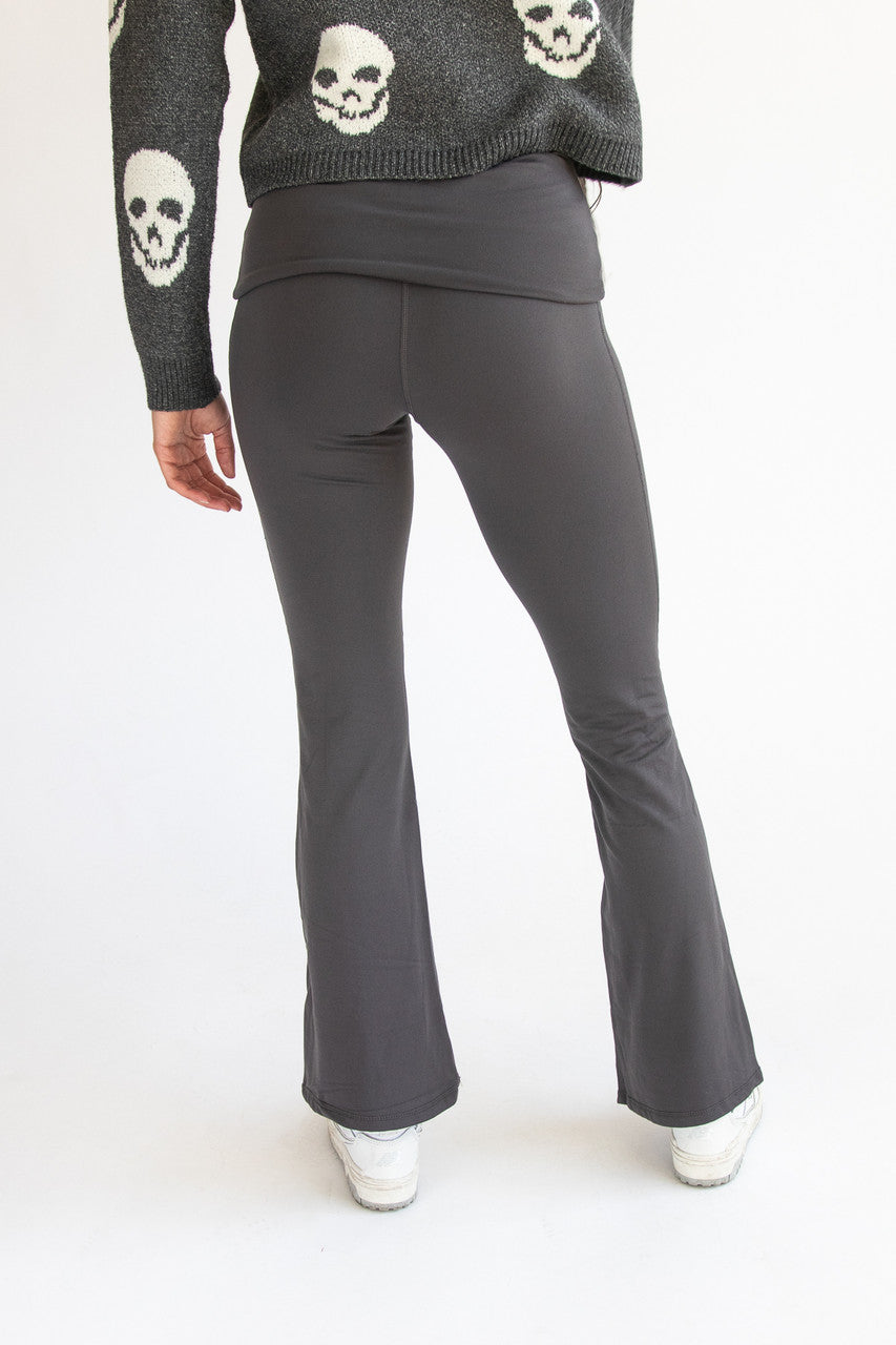 Fold Over Fleece Lined Flare Leggings