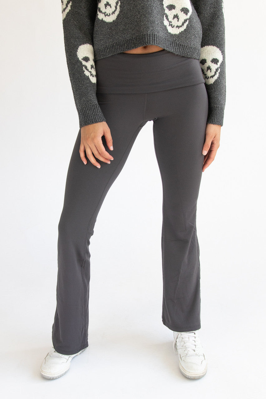 Fold Over Fleece Lined Flare Leggings