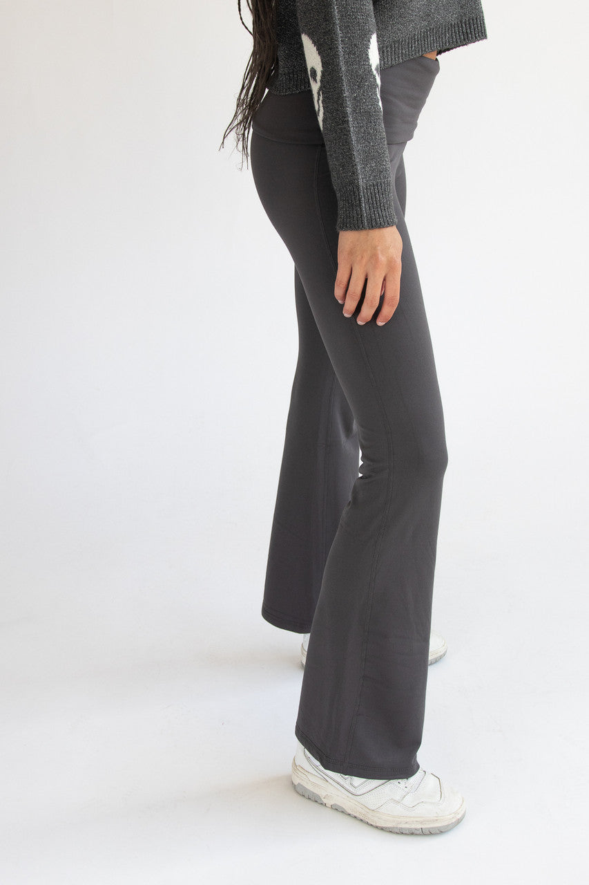Fold Over Fleece Lined Flare Leggings