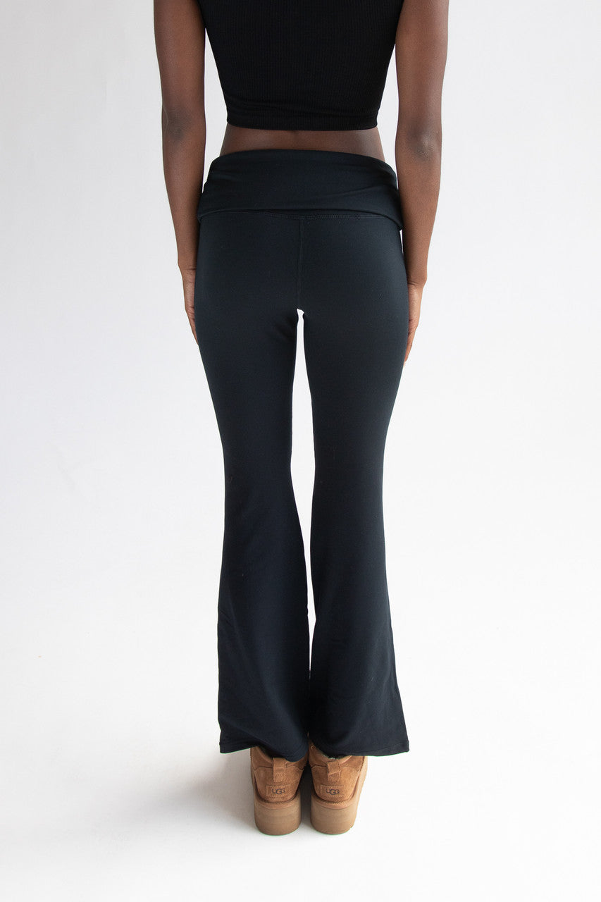 Fold Over Fleece Lined Flare Leggings