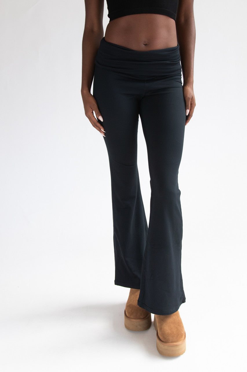 Fold Over Fleece Lined Flare Leggings