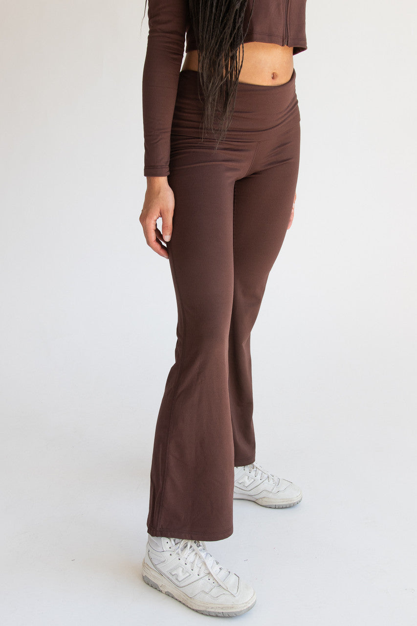 Fold Over Fleece Lined Flare Leggings