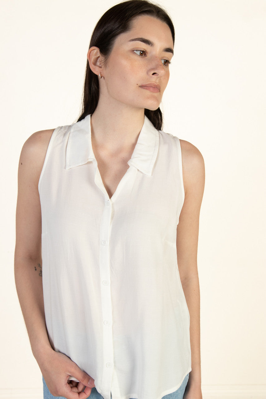 Sleeveless White Button Up Shirt