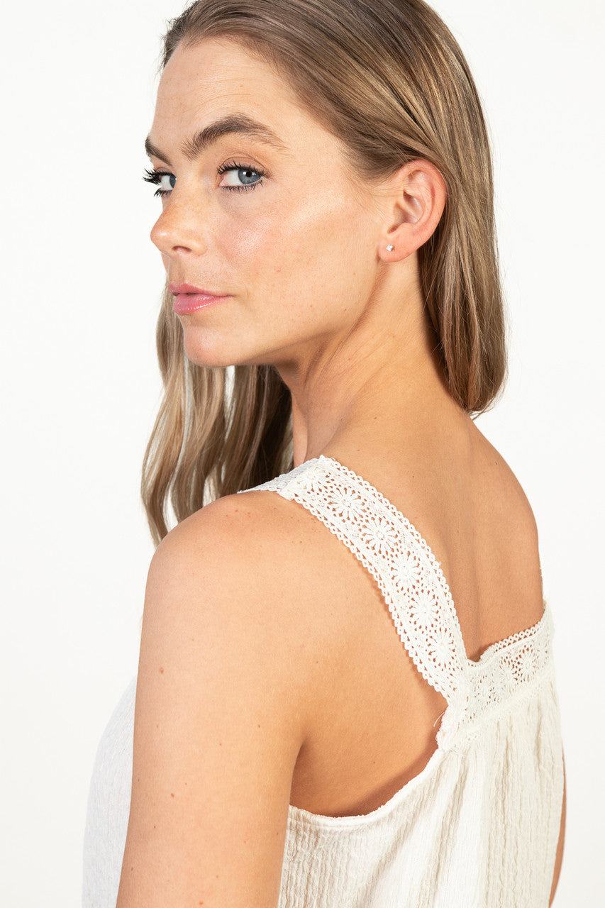White Crochet Crinkle Tank