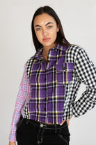 Cropped Patchwork Plaid Flannel Shirt