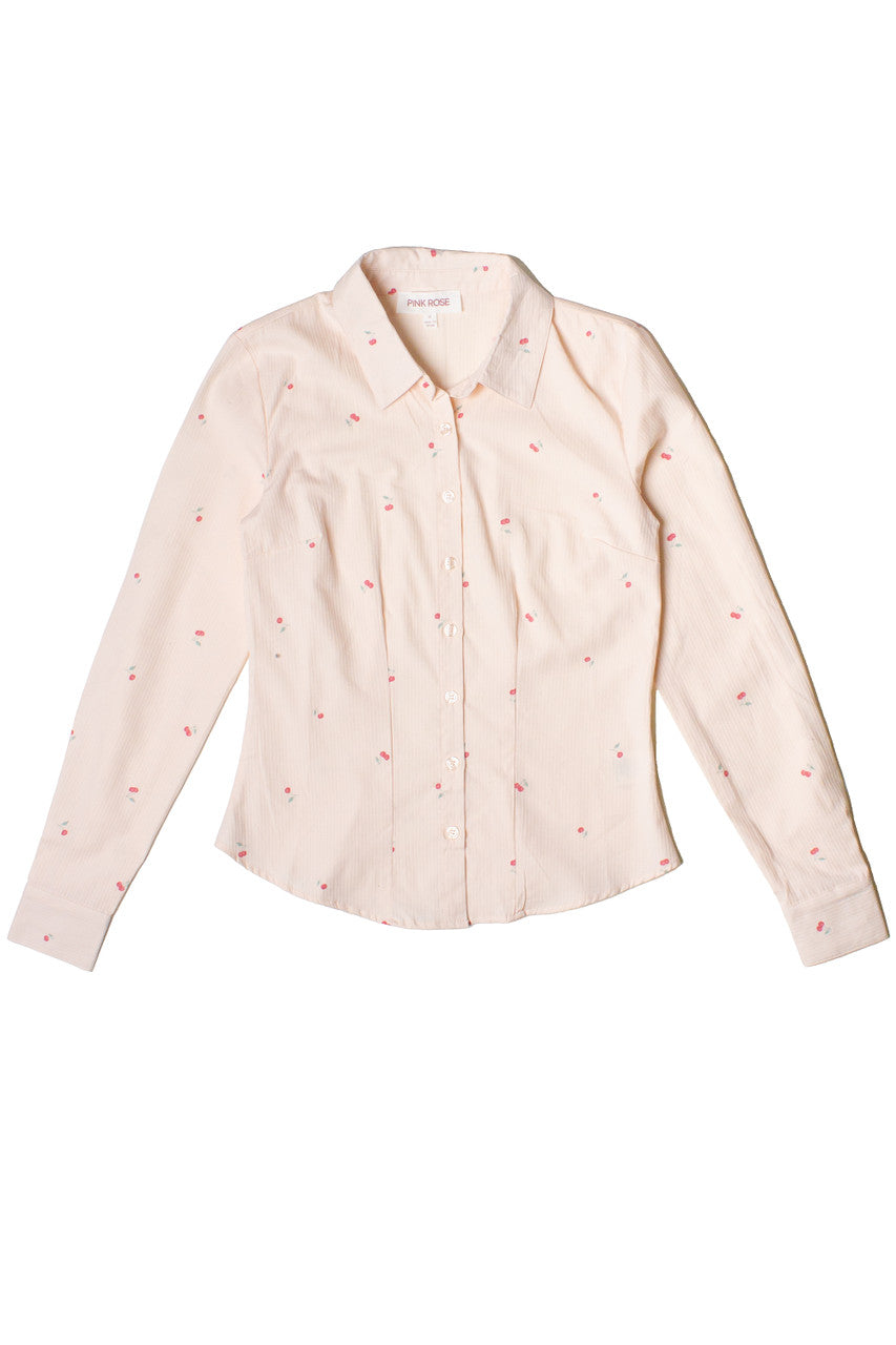 Cherry Print Long Sleeve Button Up Shirt