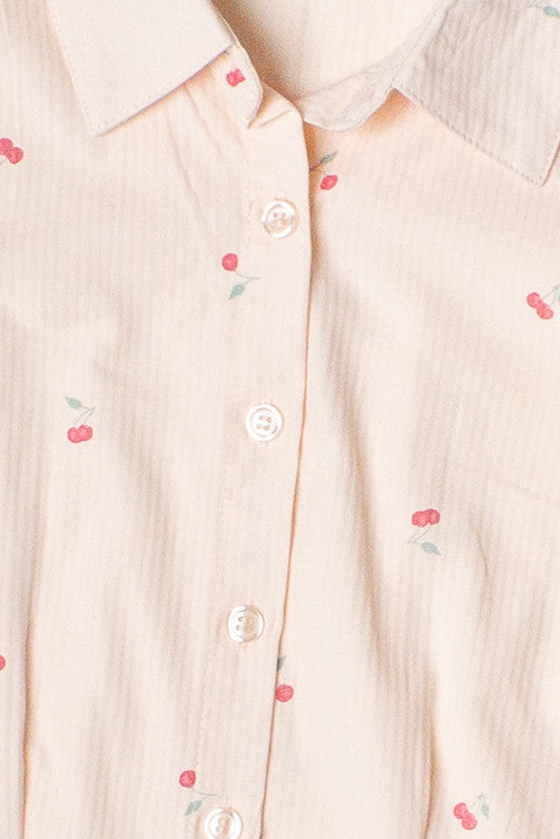 Cherry Print Long Sleeve Button Up Shirt