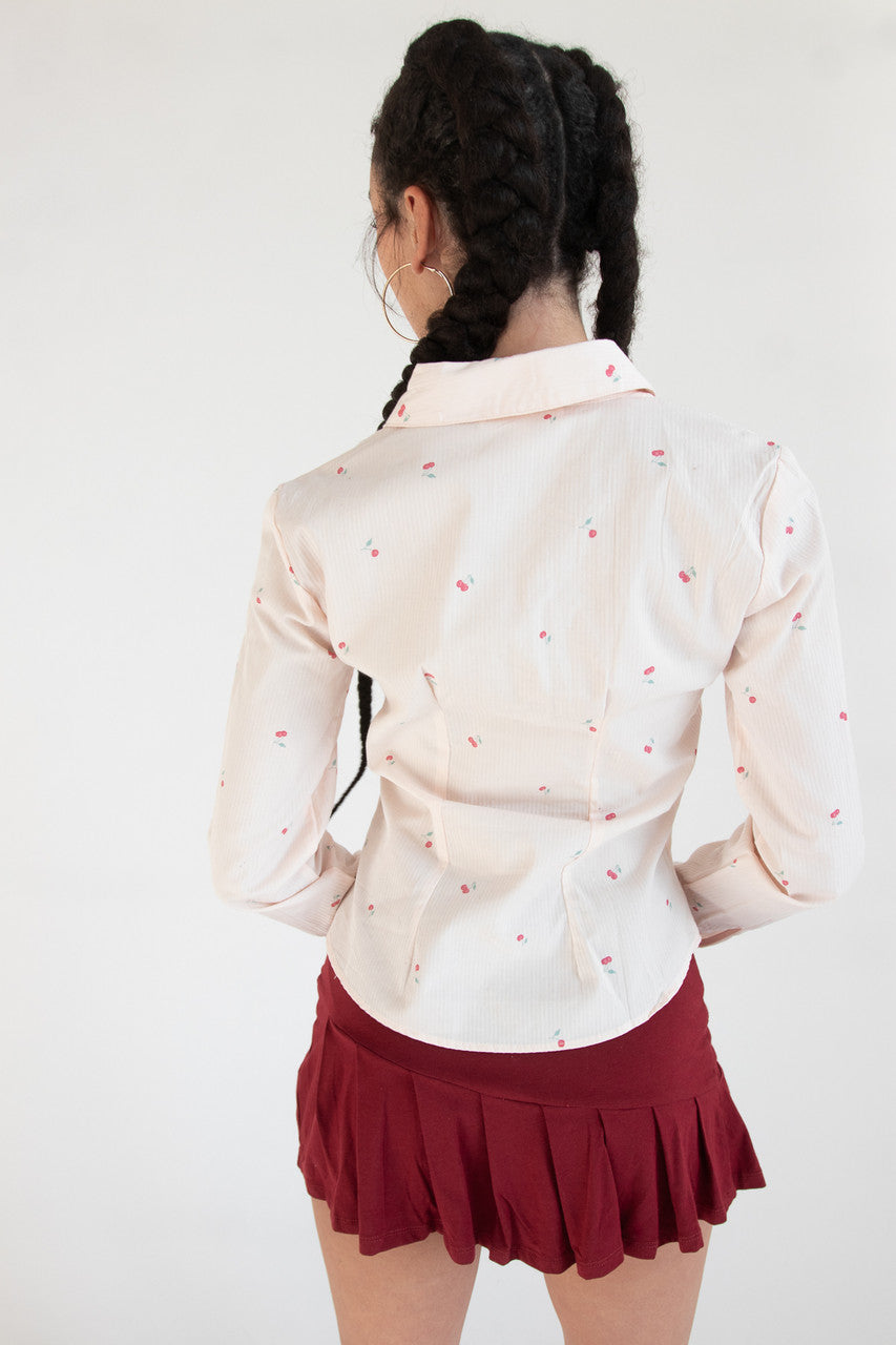 Cherry Print Long Sleeve Button Up Shirt