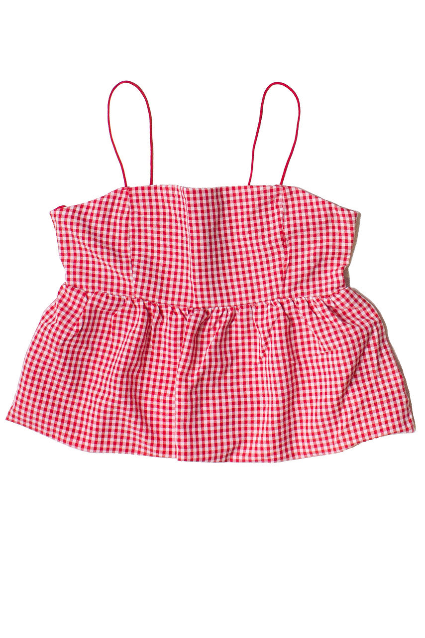 Gingham Peplum Bubble Hem Tank Top
