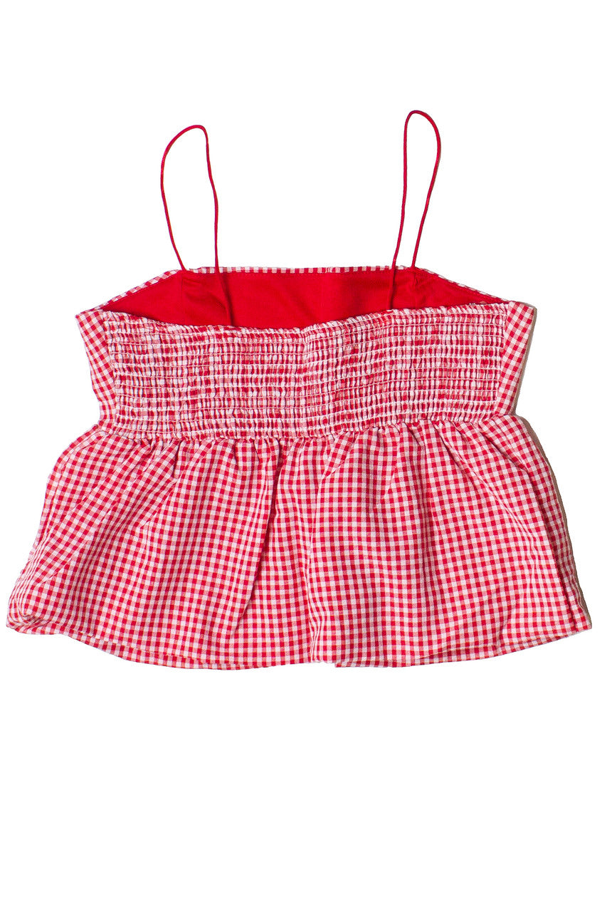 Gingham Peplum Bubble Hem Tank Top