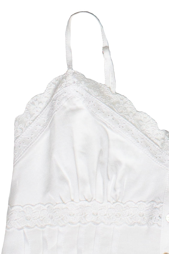 Pin Tuck Lace Trim Sleeveless Top - White