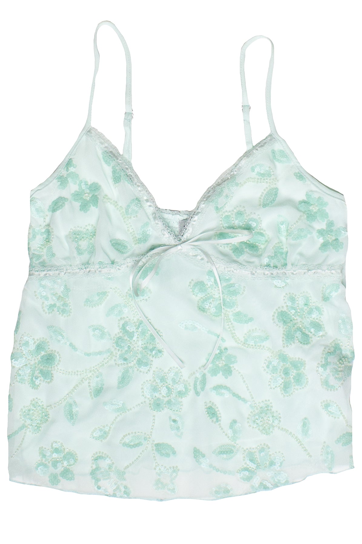 Flower Sequin Beaded Babydoll Top - Mint