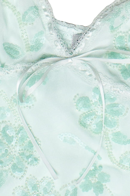 Flower Sequin Beaded Babydoll Top - Mint