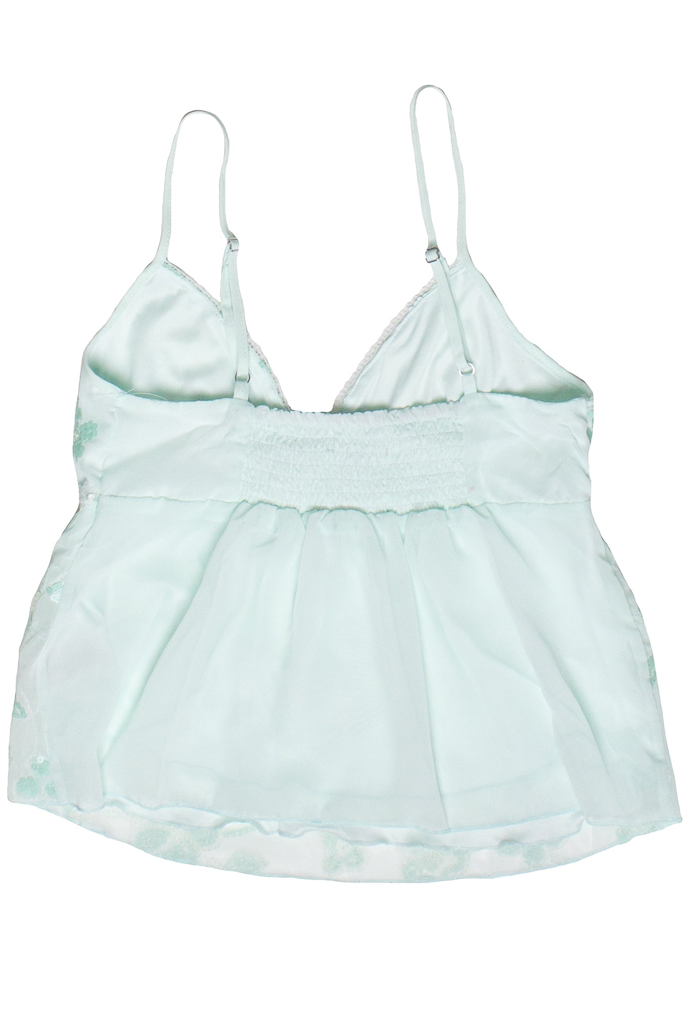 Flower Sequin Beaded Babydoll Top - Mint
