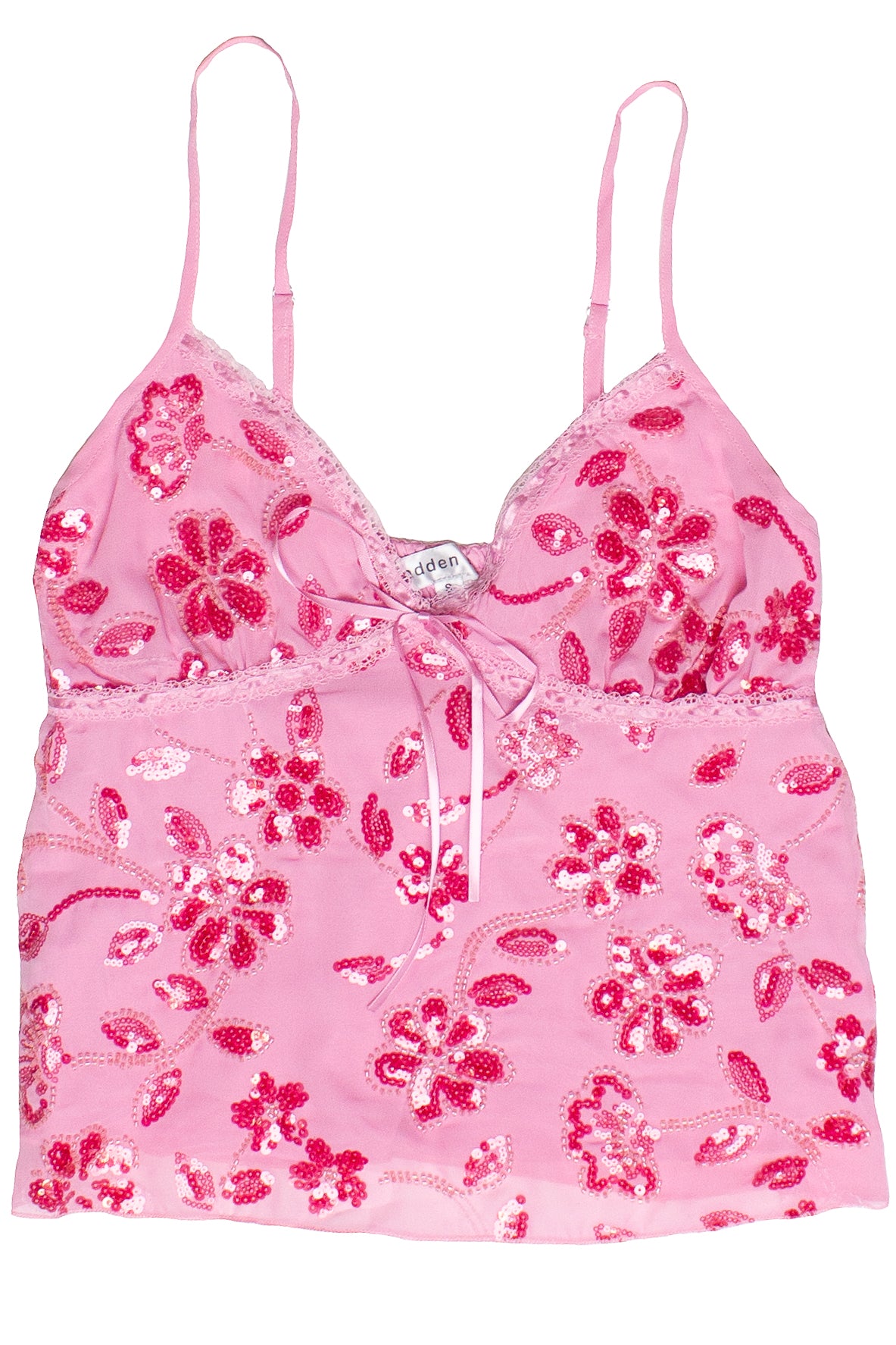 Flower Sequin Beaded Babydoll Top - Pink