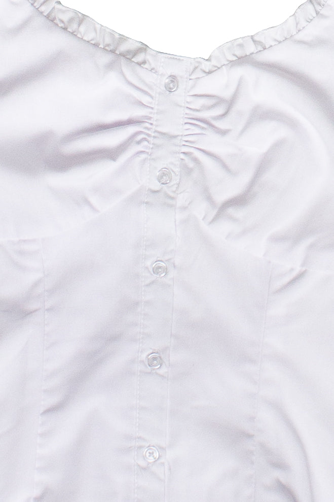 Cap Sleeve Ruffle Trim Button Up Top