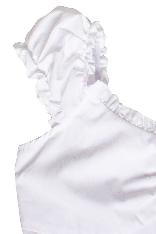 Cap Sleeve Ruffle Trim Button Up Top