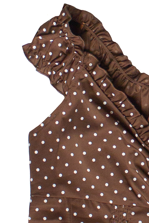 Polka Dot Ruffle Pin Tuck Top - Brown