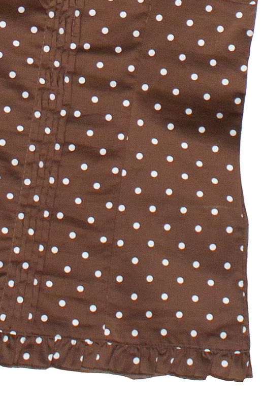 Polka Dot Ruffle Pin Tuck Top - Brown