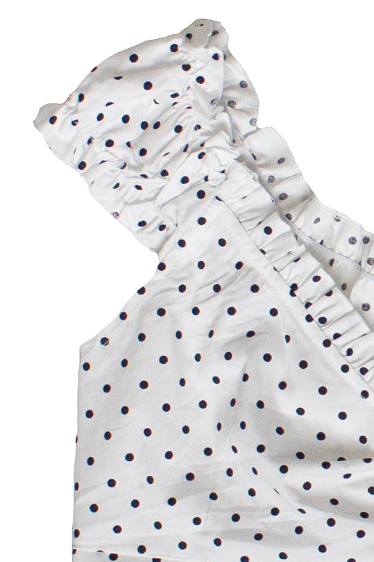 Polka Dot Ruffle Pin Tuck Top - White