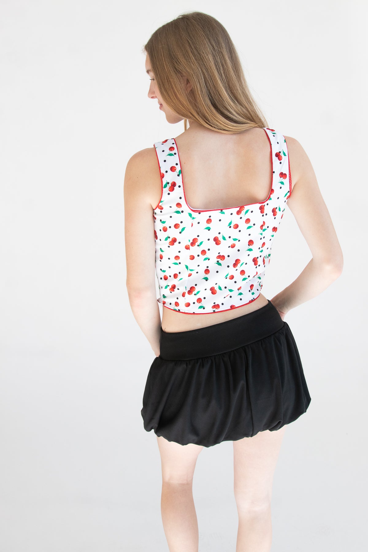 Patterned Picot Trim Bodice Tank Red cherry