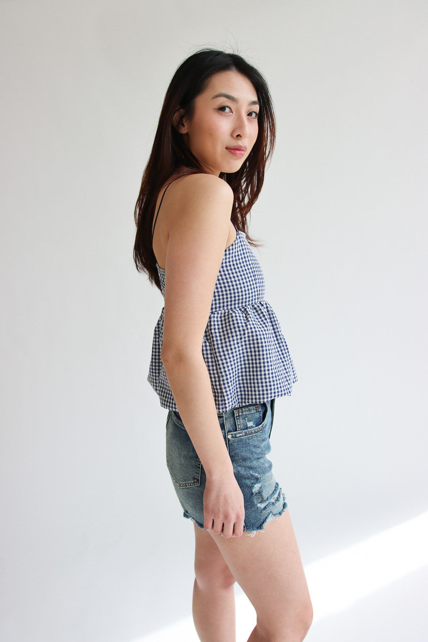 Gingham Peplum Bubble Hem Tank Top