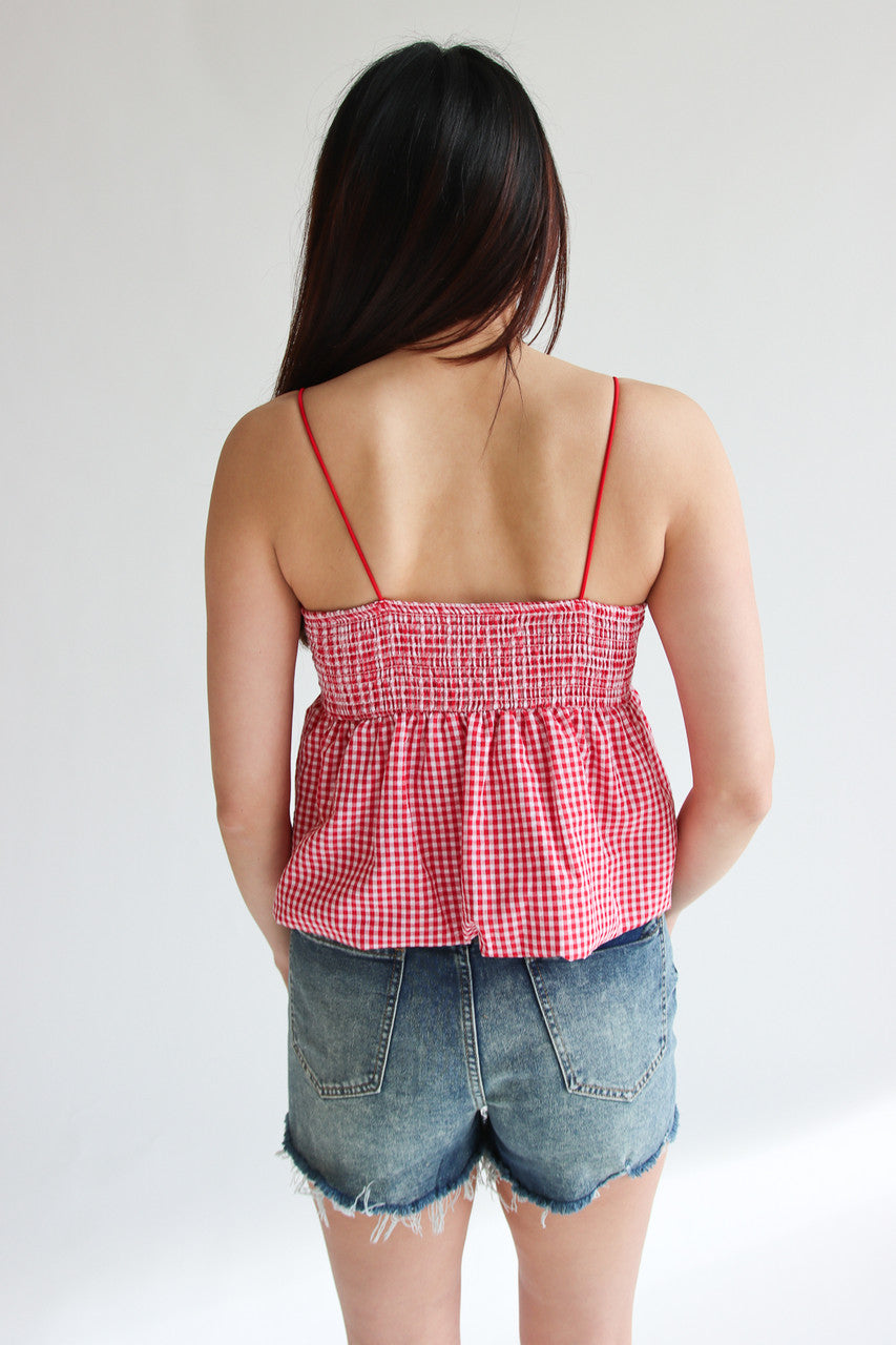 Gingham Peplum Bubble Hem Tank Top