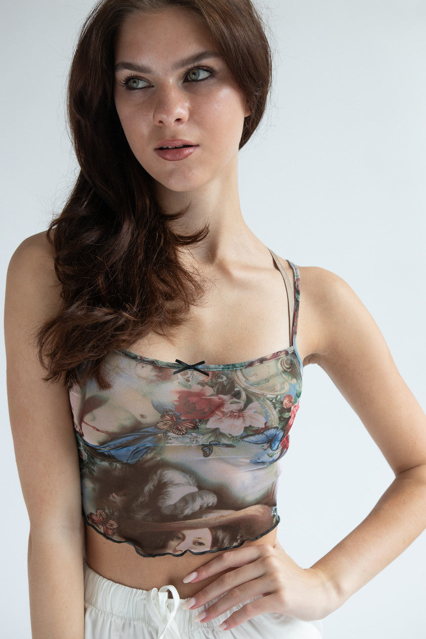 Renaissance Floral Butterfly Mesh Bow Tank
