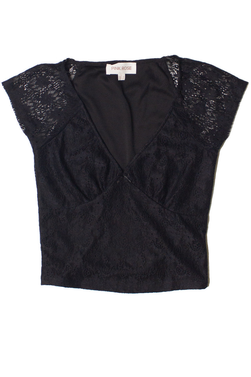 Bow Detail Lace V Neck Top