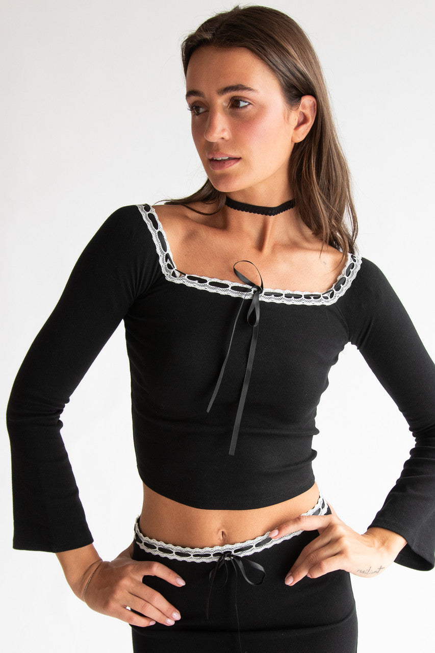Ribbon Lace Off The Shoulder Top