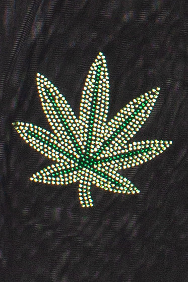 Rhinestone Pot Leaf Mesh Tee