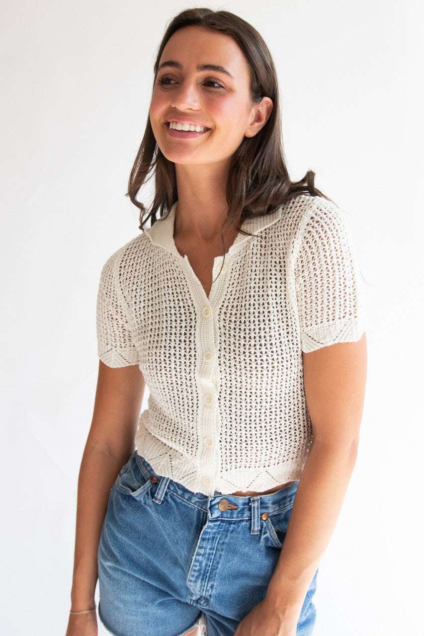 Short Sleeve Collared Crochet Cardigan