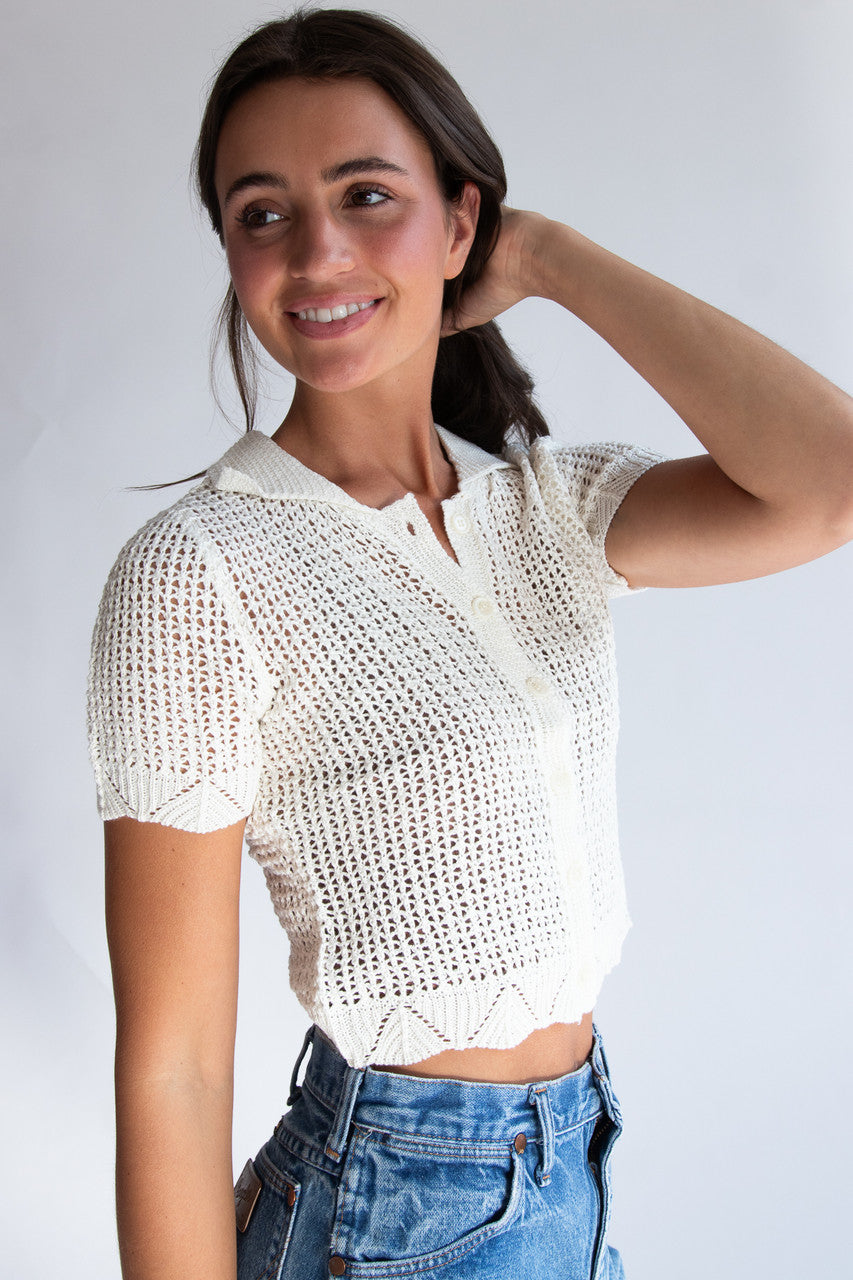 Short Sleeve Collared Crochet Cardigan
