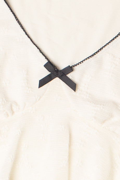 Curved Hem Lace Long Sleeve Bow Top