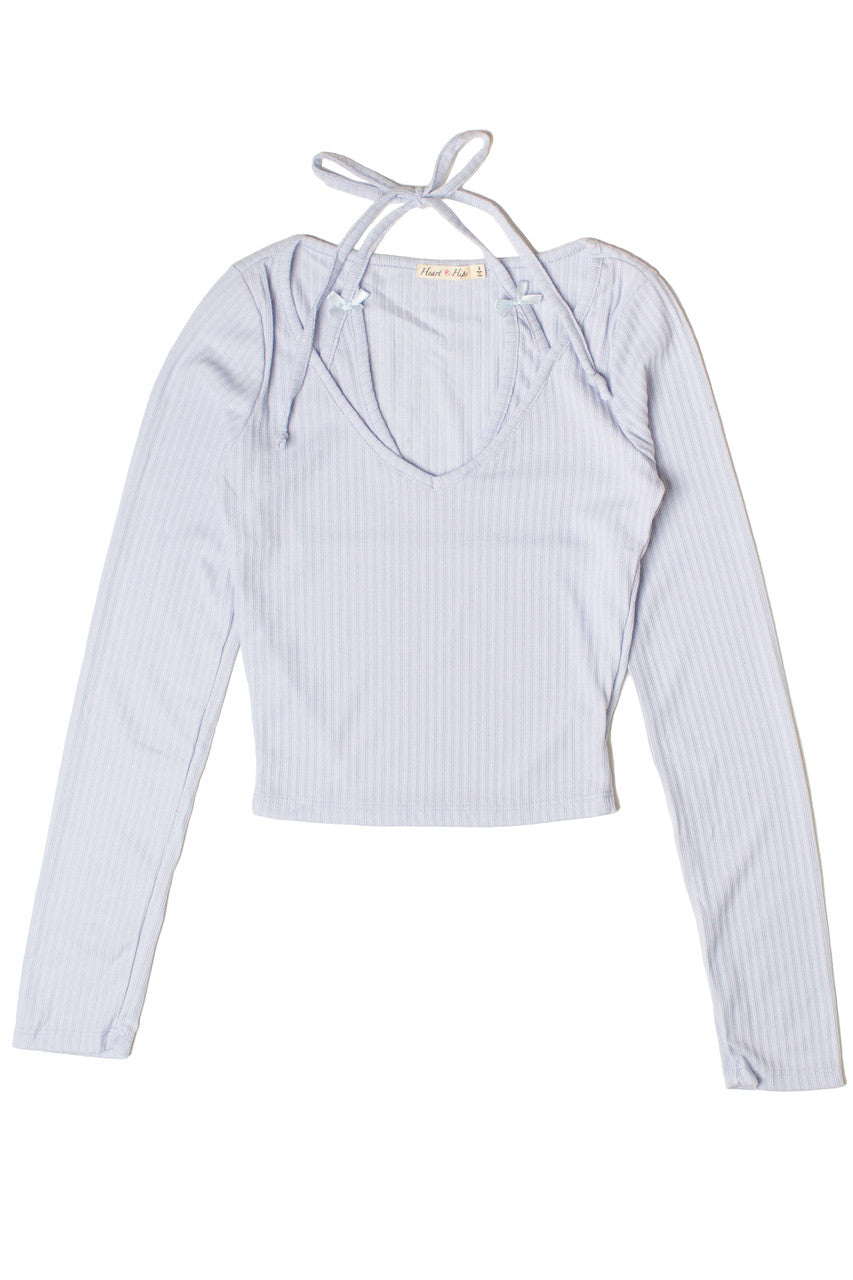 Layered Halter Bow Long Sleeve Top