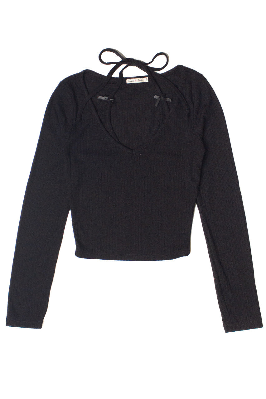 Layered Halter Bow Long Sleeve Top