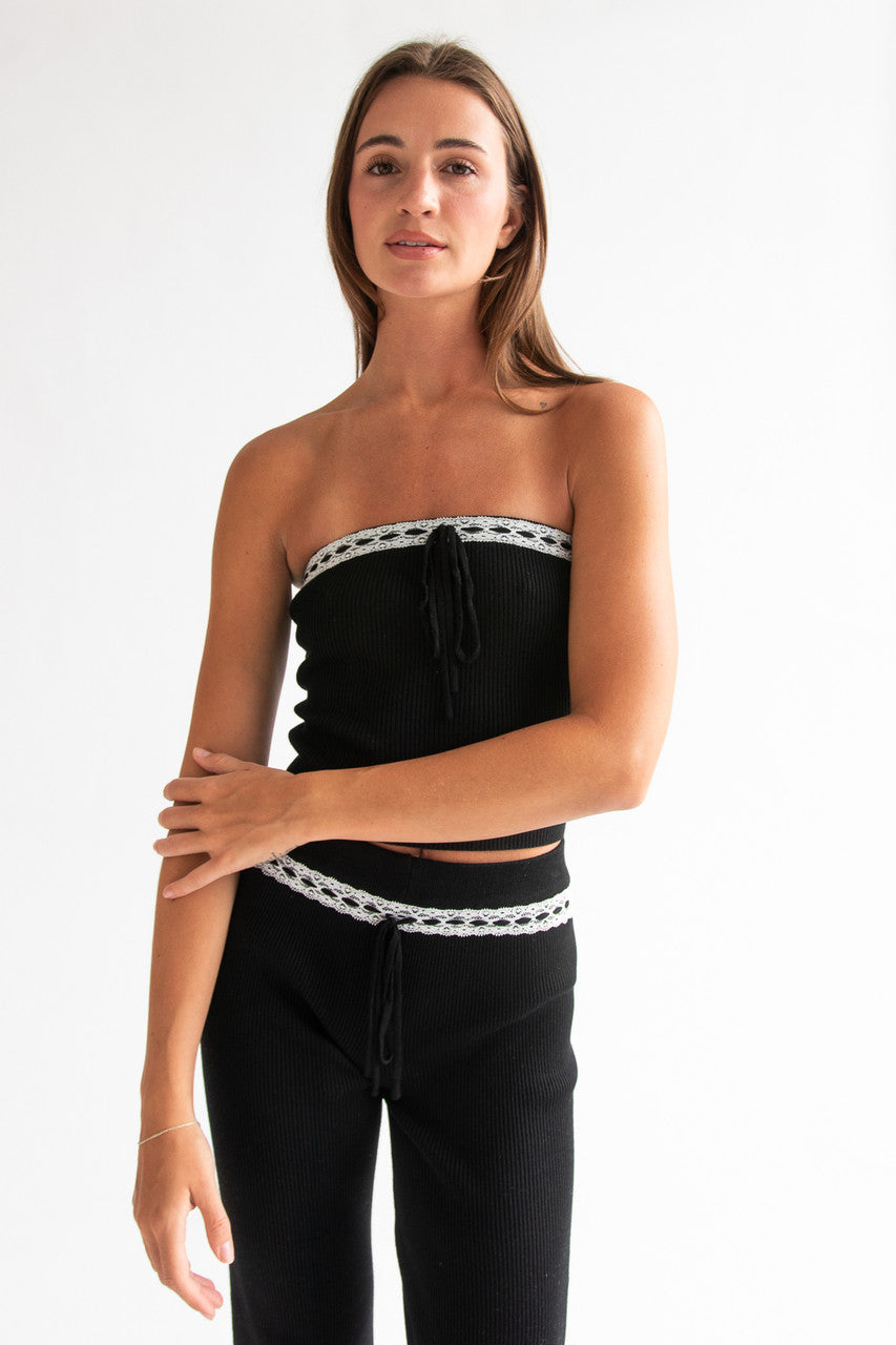 Lace Trim Ribbed Tube Top