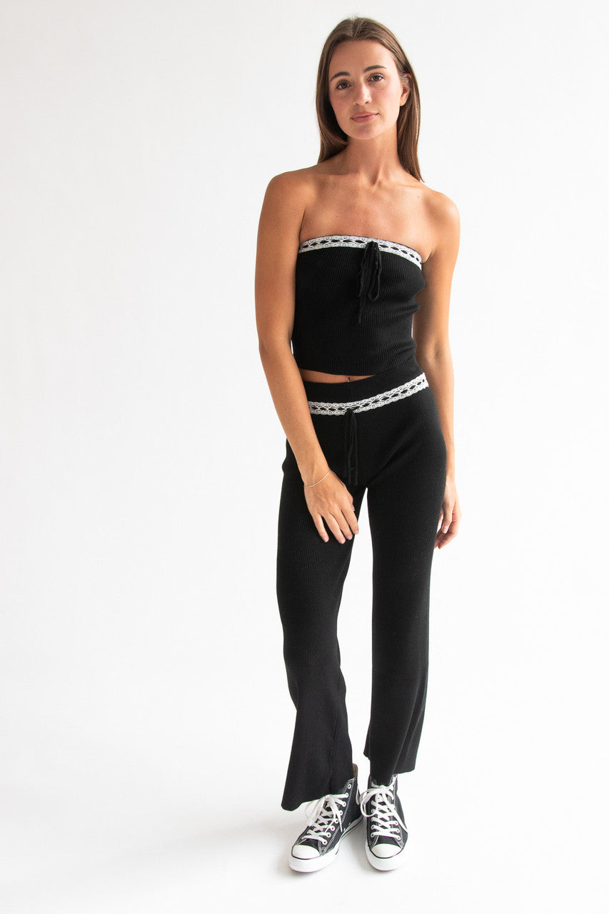 Lace Trim Ribbed Tube Top