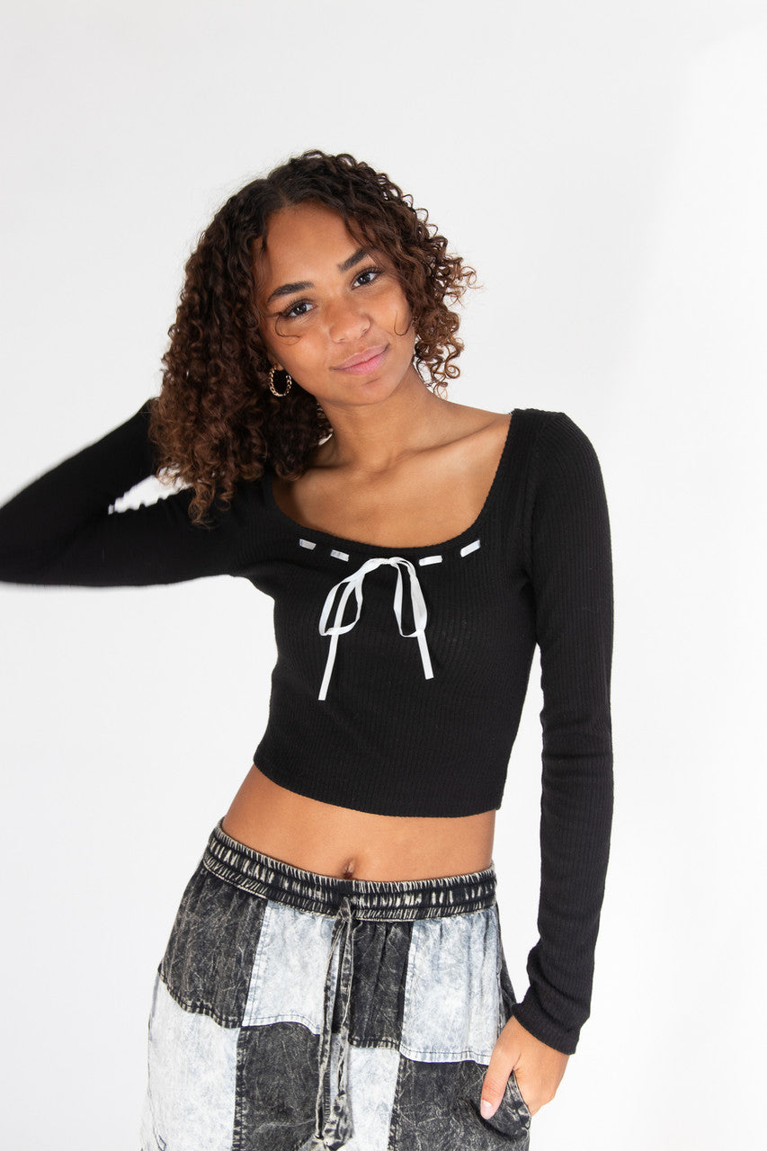 Long Sleeve Ribbon Bow Top