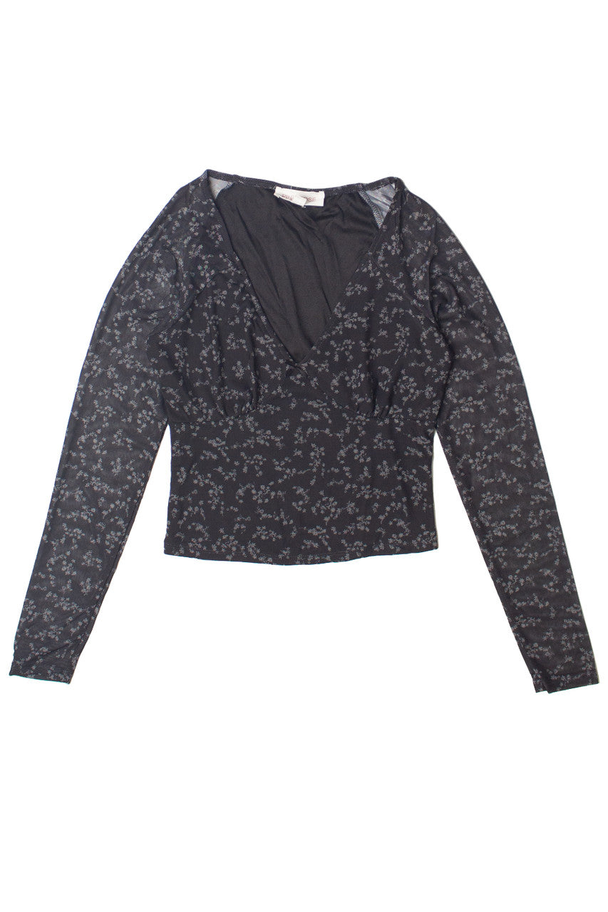 Long Sleeve Floral Mesh Top