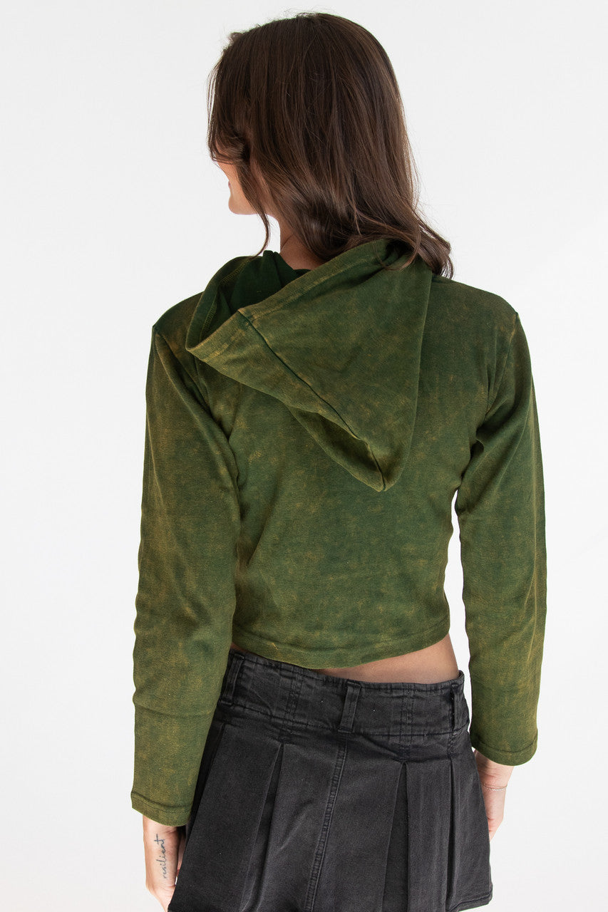 Embroidered Bee Mineral Wash Crop Hoodie