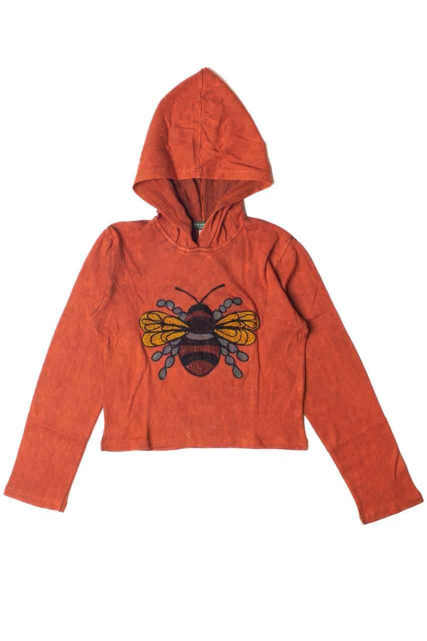 Embroidered Bee Mineral Wash Crop Hoodie