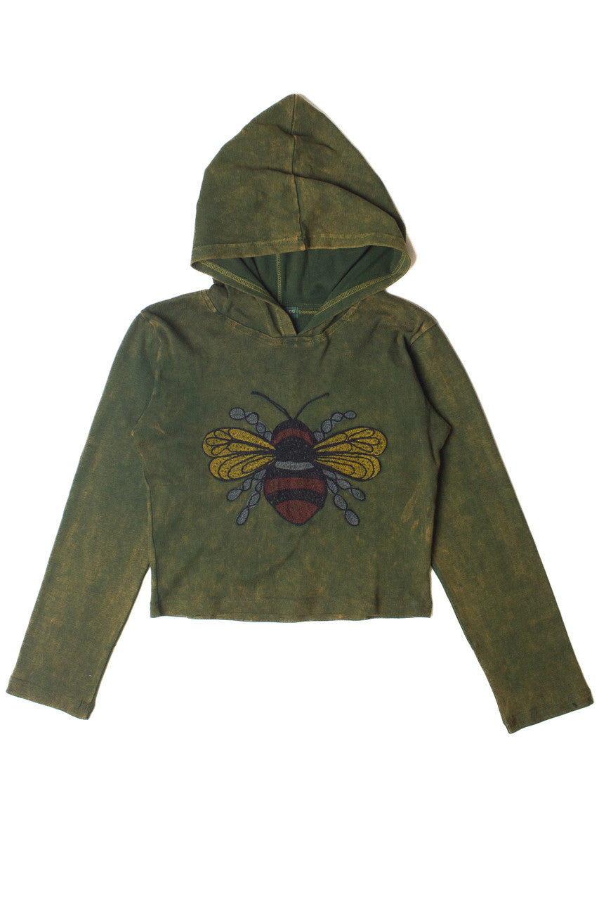 Embroidered Bee Mineral Wash Crop Hoodie
