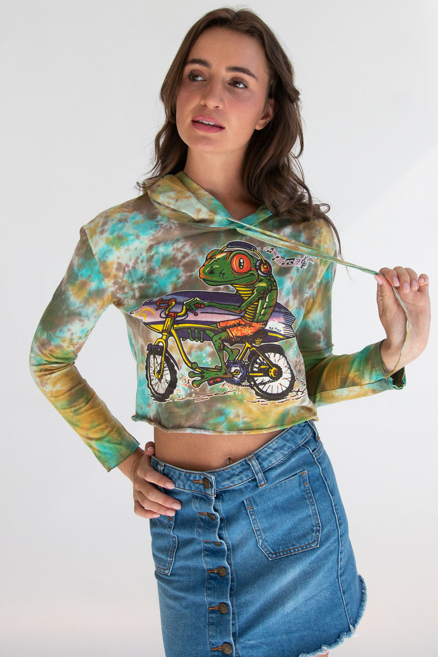 Cool Lizard Dude Tie Dye Cropped Hoodie