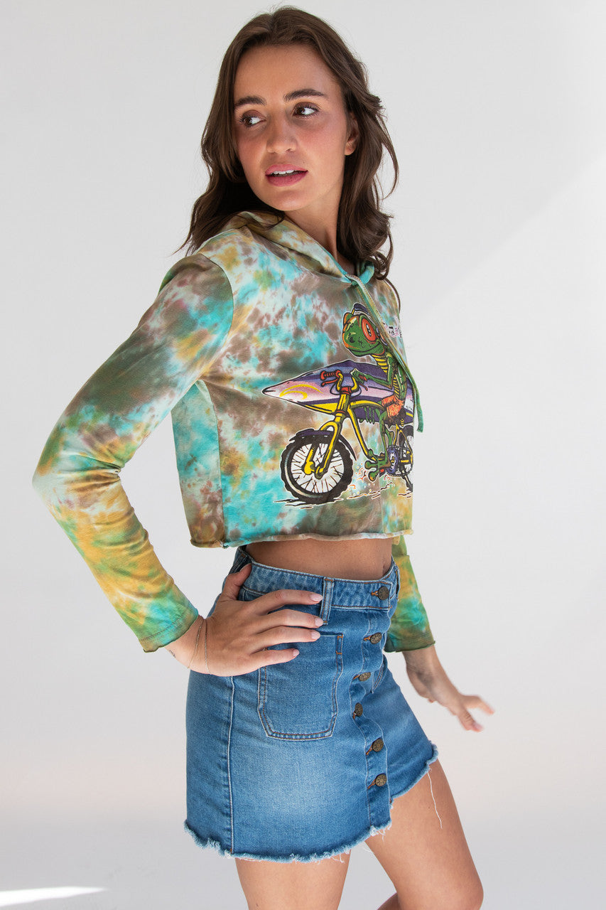 Cool Lizard Dude Tie Dye Cropped Hoodie