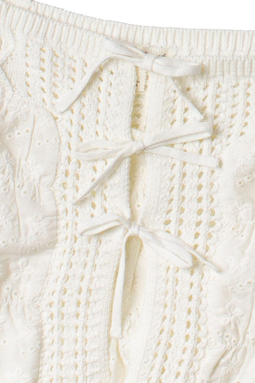 Knit & Floral Eyelet Tie Front Tank Top