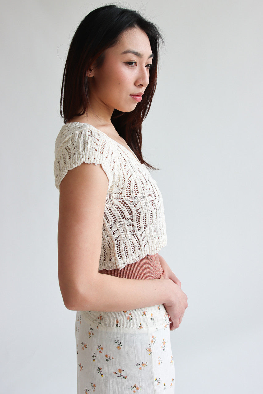 Short Sleeve Tie Front Lacy Knit Cardigan