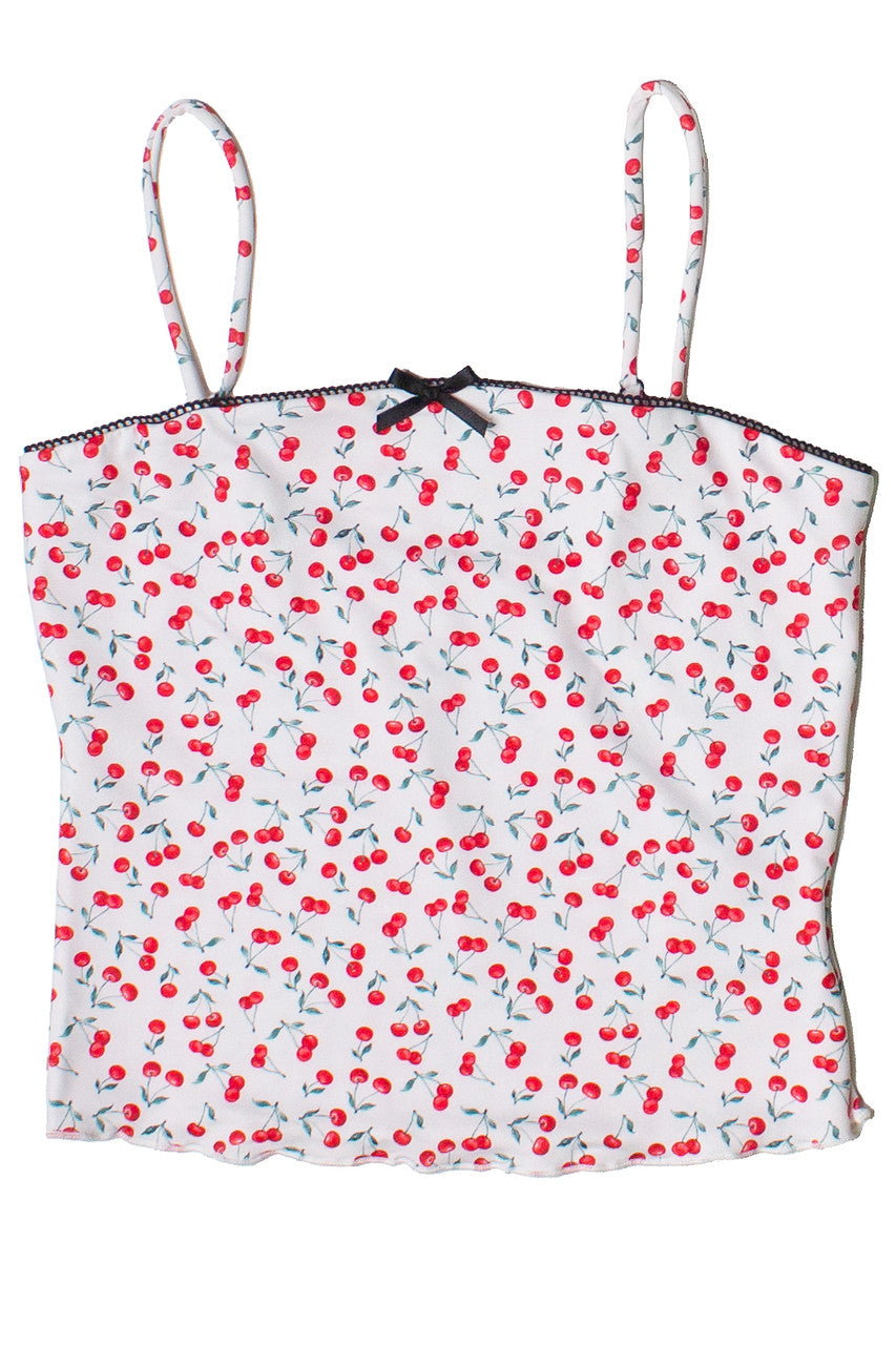 Cherry Print Picot Trim Bow Cami