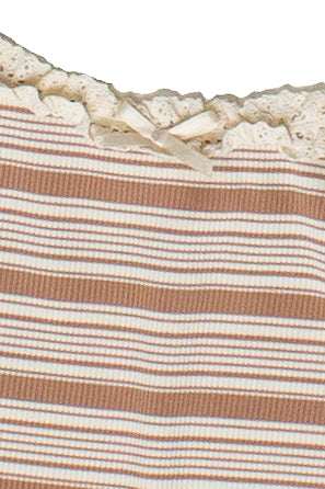 Striped Ribbed Lace Trim Tank Top - Fawn