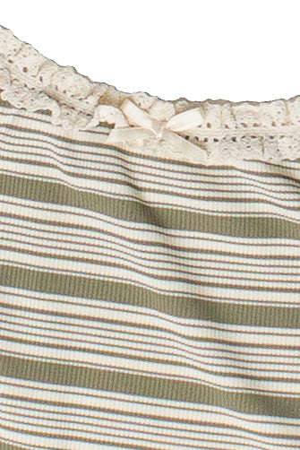 Striped Ribbed Lace Trim Tank Top - Olive